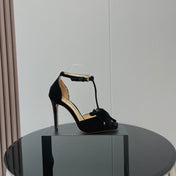 HIGH HEEL 10 SANDAL IN BLACK VELVET WITH BOW