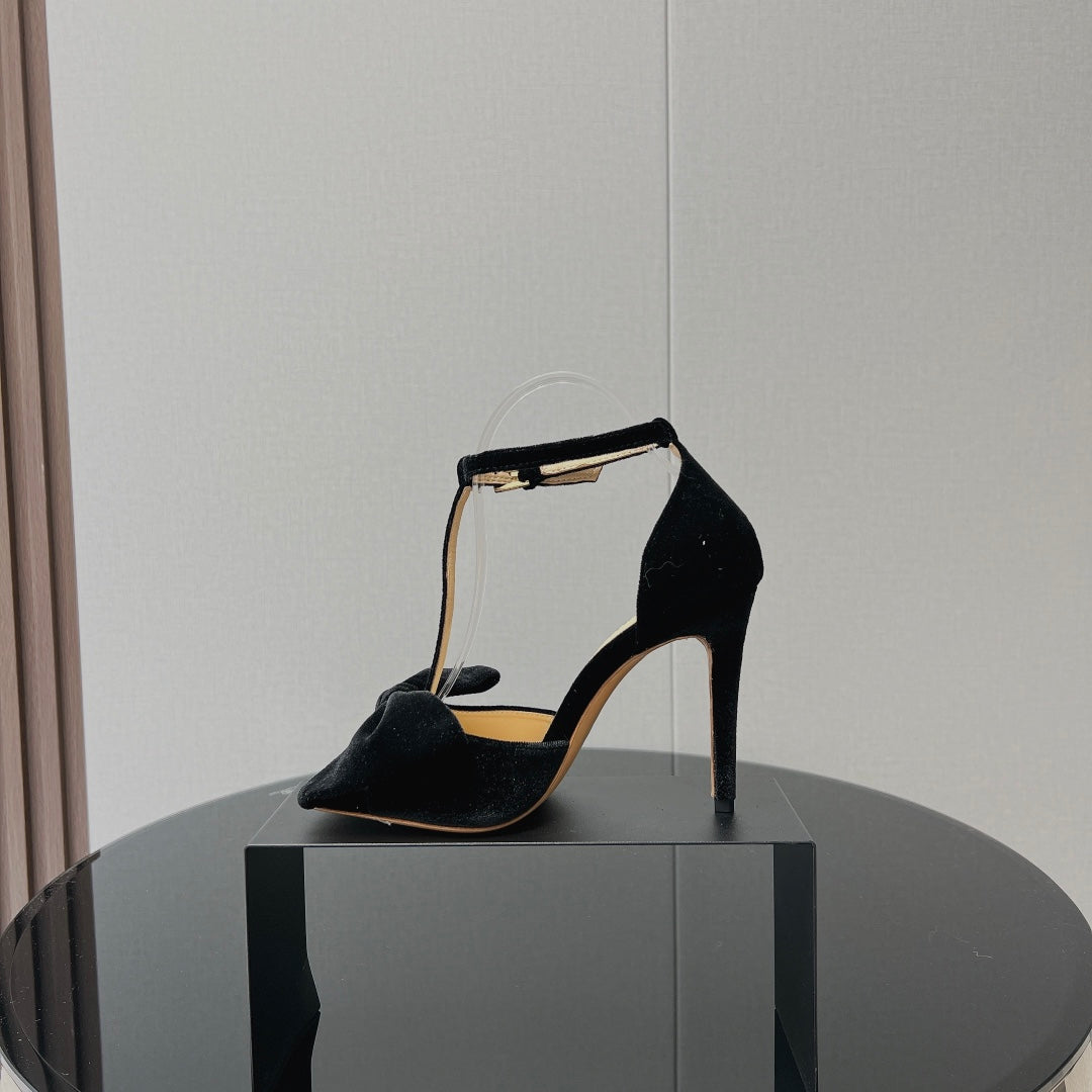 HIGH HEEL 10 SANDAL IN BLACK VELVET WITH BOW