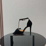 HIGH HEEL 10 SANDAL IN BLACK VELVET WITH BOW