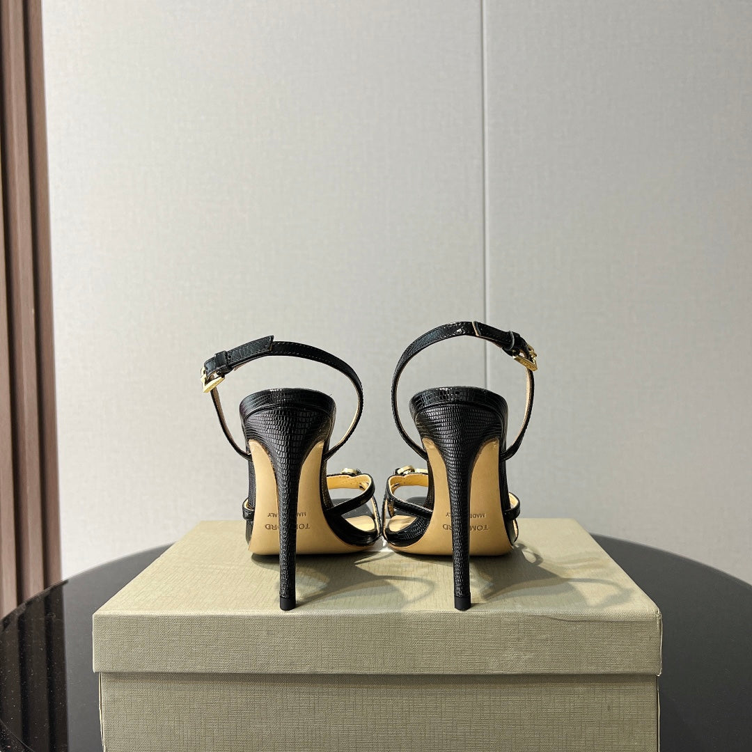 PADLOCK HIGH HEELS 10 CM IN BLACK LAMBSKIN