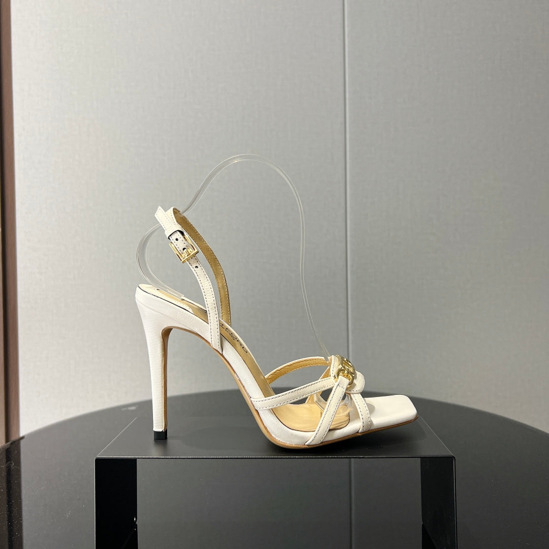 PADLOCK HIGH HEELS 10 CM IN WHITE LAMBSKIN