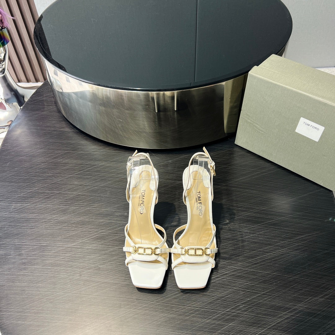 PADLOCK HIGH HEELS 10 CM IN WHITE LAMBSKIN