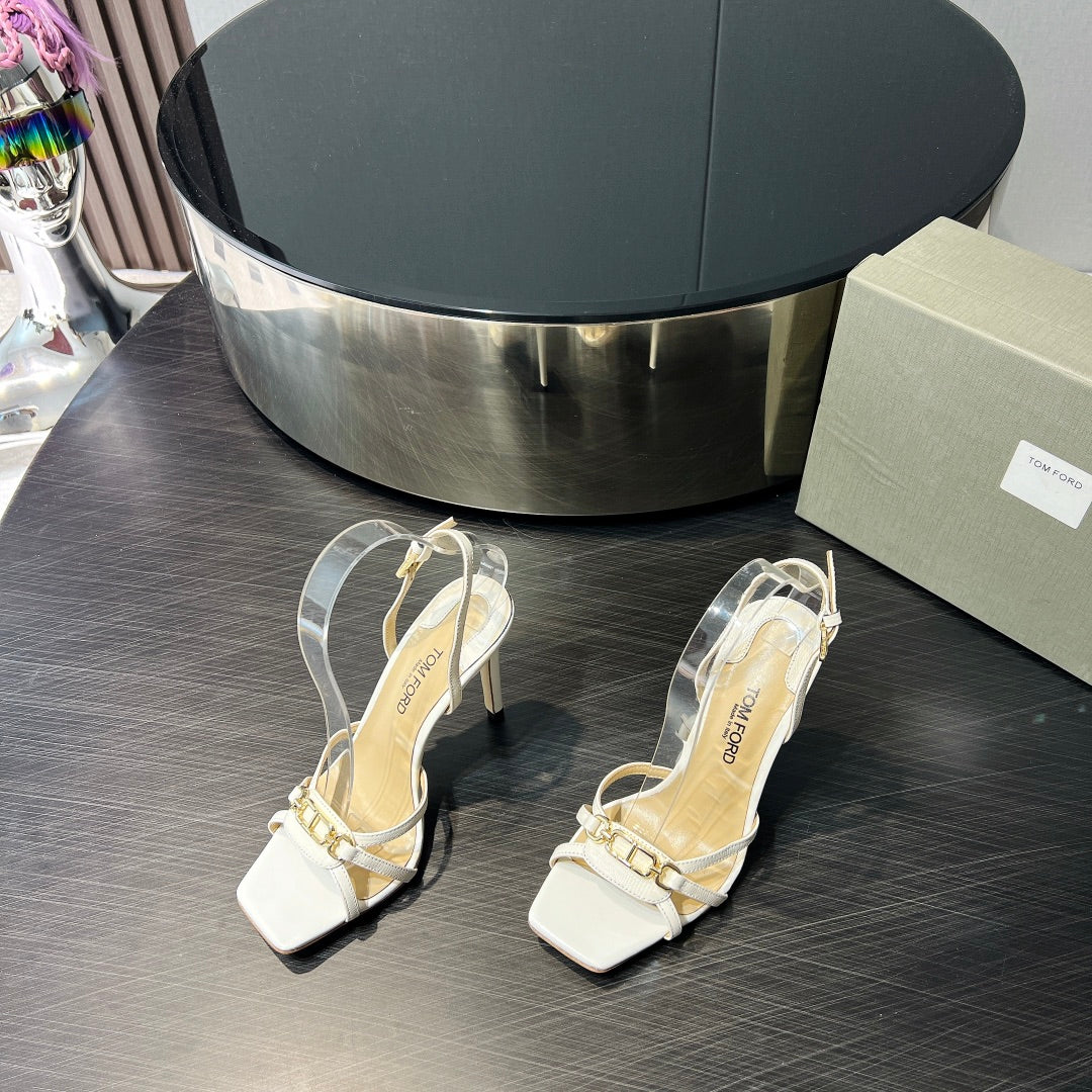 PADLOCK HIGH HEELS 10 CM IN WHITE LAMBSKIN