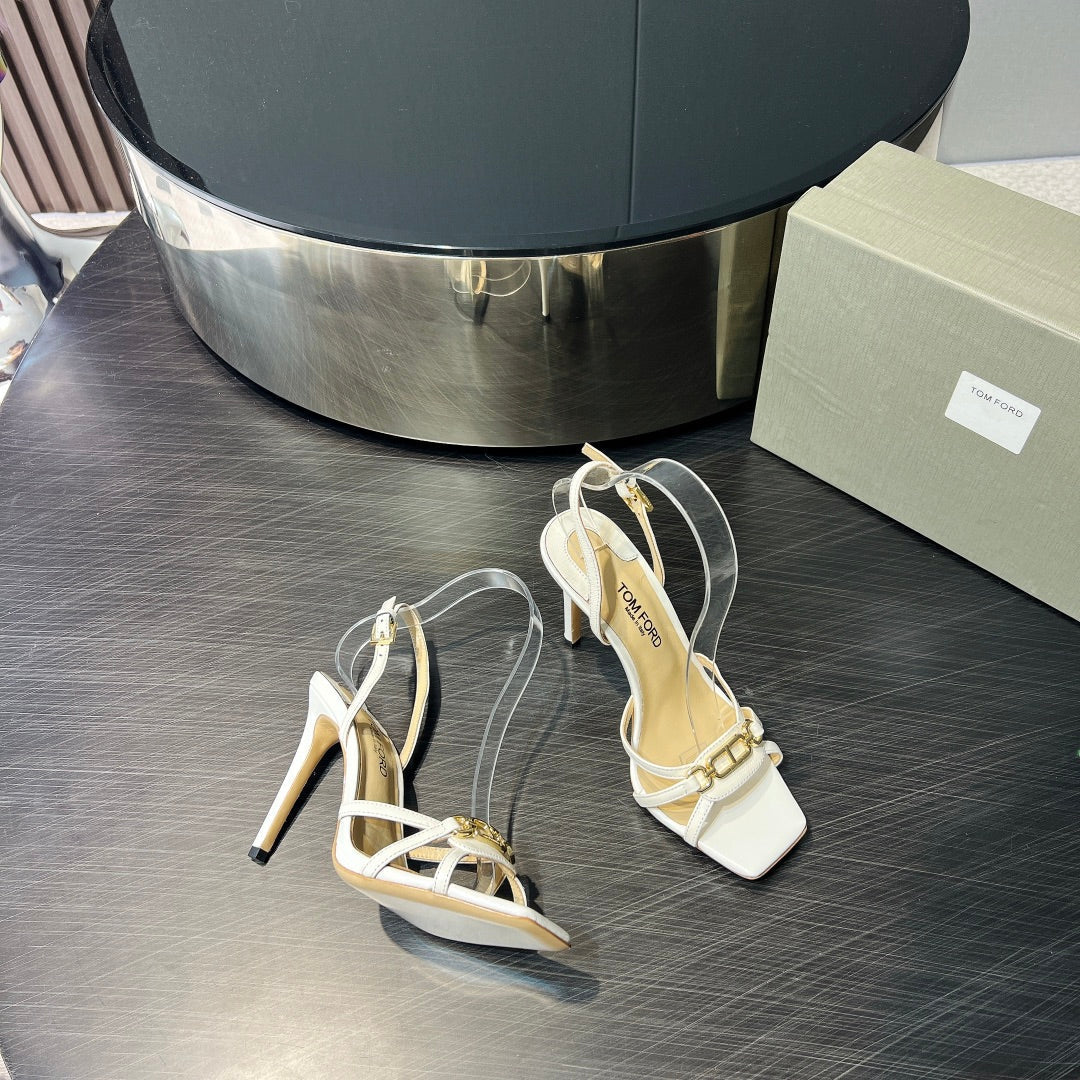 PADLOCK HIGH HEELS 10 CM IN WHITE LAMBSKIN