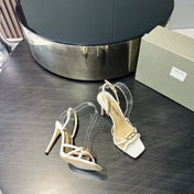 PADLOCK HIGH HEELS 10 CM IN WHITE LAMBSKIN