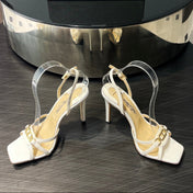 PADLOCK HIGH HEELS 10 CM IN WHITE LAMBSKIN