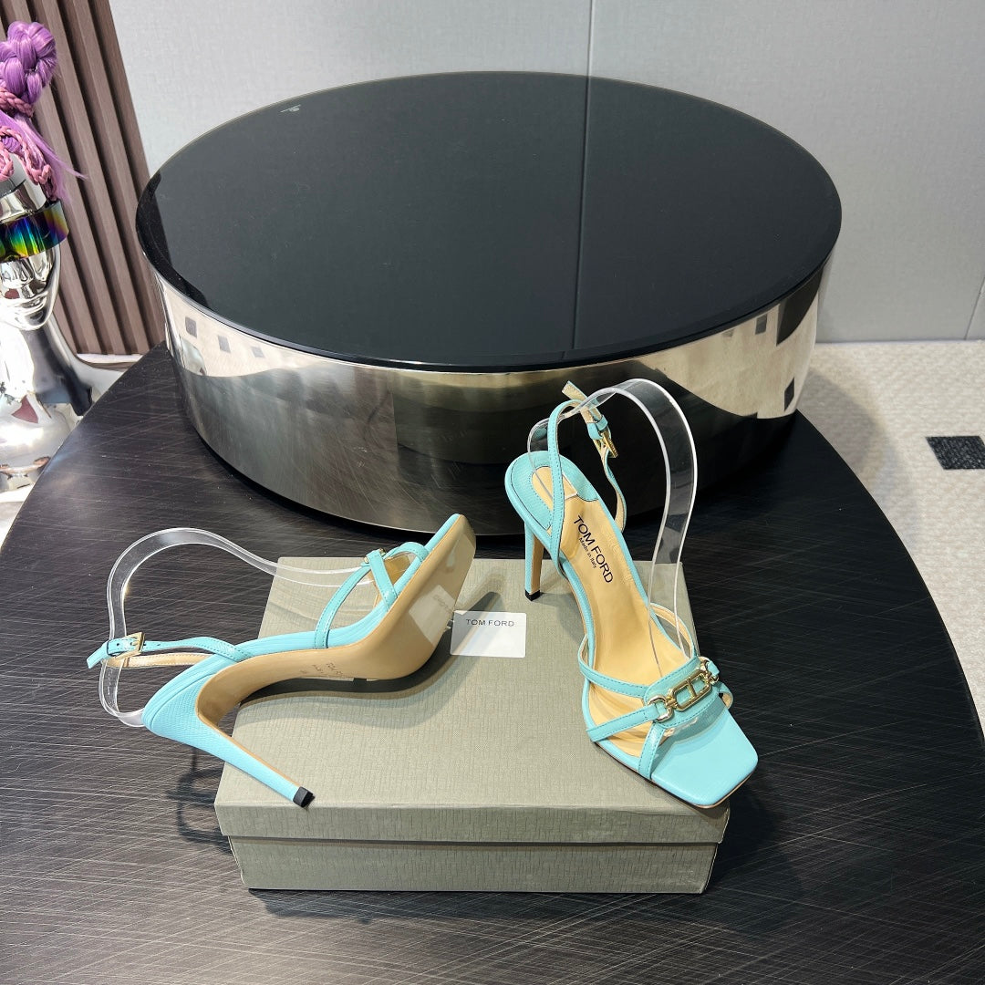 PADLOCK HIGH HEELS 10 CM IN SKY BLUE LAMBSKIN