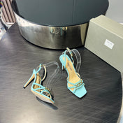 PADLOCK HIGH HEELS 10 CM IN SKY BLUE LAMBSKIN