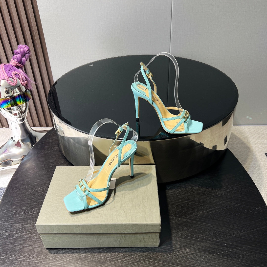 PADLOCK HIGH HEELS 10 CM IN SKY BLUE LAMBSKIN