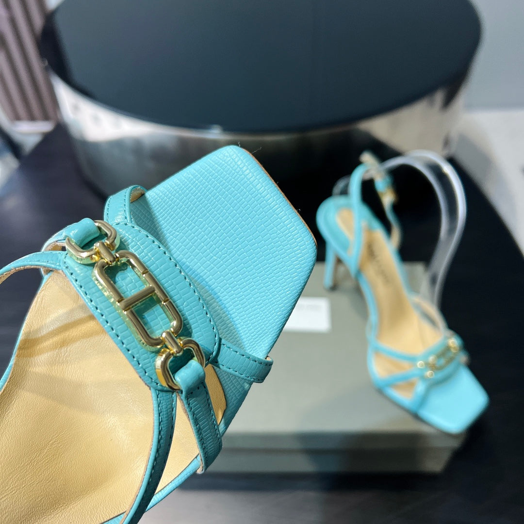 PADLOCK HIGH HEELS 10 CM IN SKY BLUE LAMBSKIN