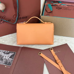 EXTRA POCKET L19 IN MANGO ORANGE GRAINED CALFSKIN WITH GOLD HARDWARE