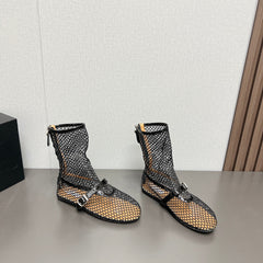 ALAIA SHORT BOOTS IN BLACK MESH FISHNET