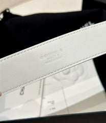 DOUBLE C BELT 30MM IN WHITE CALFSKIN GOLD BUCKLE WITH EMBOSSED CHECK PATTERN