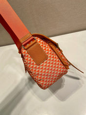 MESSENGER BAG 25 IN ORANGE MIX CREAM TRIANGLE PATTERN EMBROIDERED FABRIC