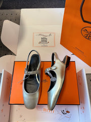 KLEO SLINGBACK IN SILVER CALFSKIN
