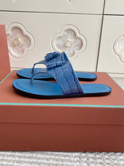 FLIP FLOPS IN BLUE LAMBSKIN SNAKE EMBOSSING