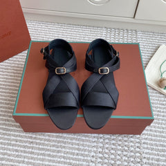 SANDALS IN BLACK SATIN