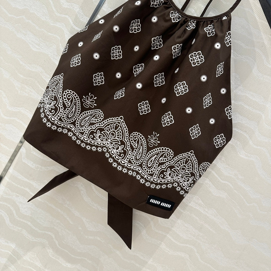 MIUMIU EARTH BROWN STRAPPY BACK TOP