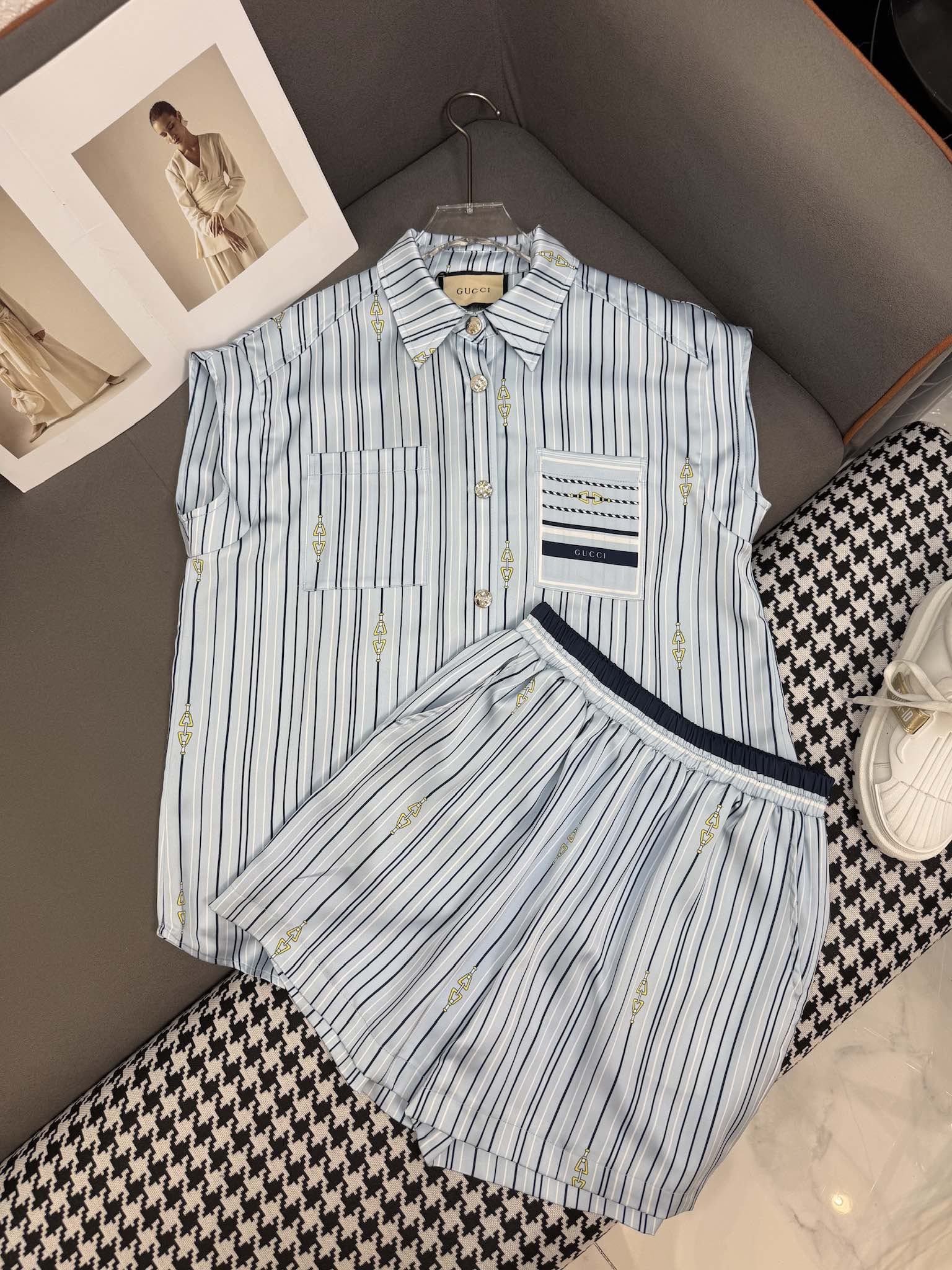 GUCC SHIRT JACKET AND SHORTS SET 25S IN ACETATE 266681