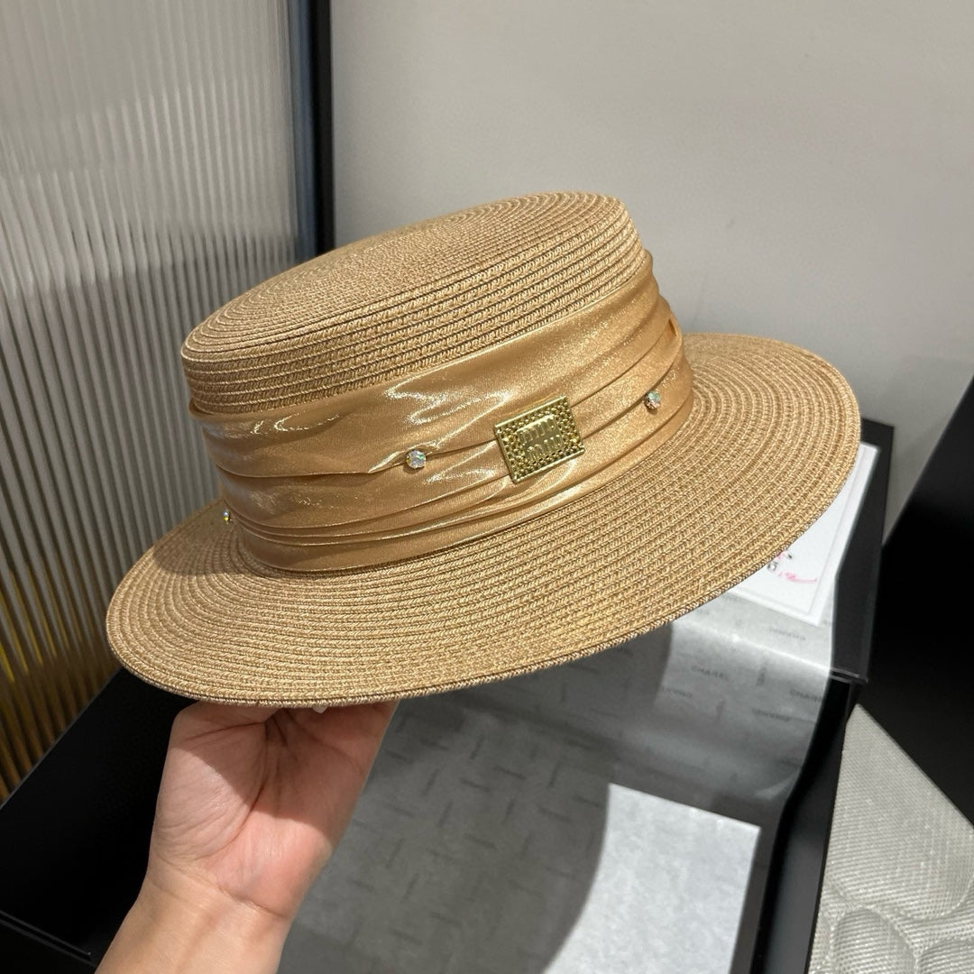 MM STRAW HAT IN BEIGE WITH RHINESTONE EMBELLISHED