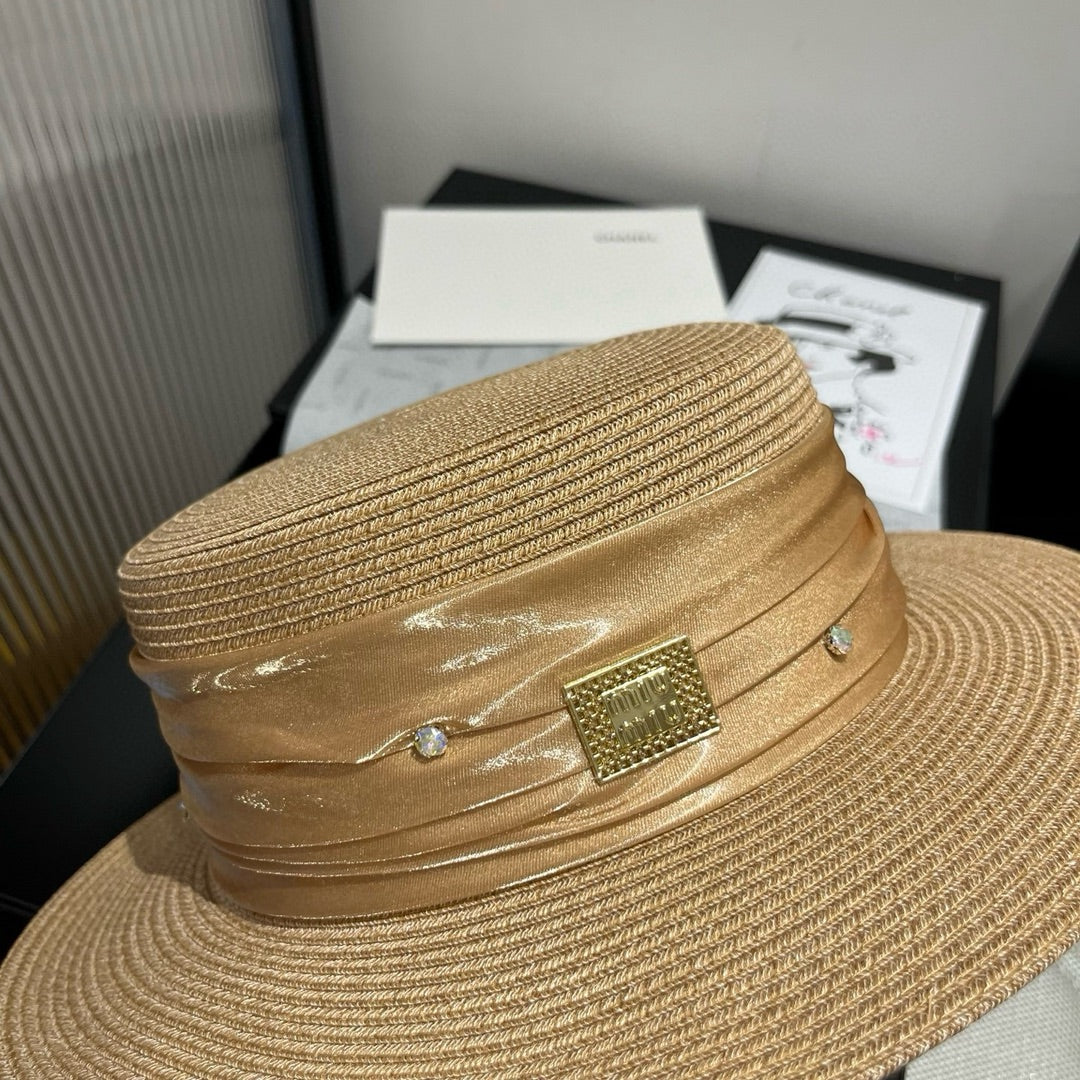 MM STRAW HAT IN BEIGE WITH RHINESTONE EMBELLISHED