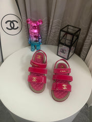 CC DAD SANDALS IN HOT PINK VELVET AND CALFSKIN