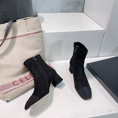 CHANEL ANKLE BOOTS 25S 45 MM IN BLACK SUEDE WITH ZIPPER