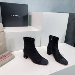 CHANEL ANKLE BOOTS 25S 45 MM IN BLACK SUEDE WITH ZIPPER