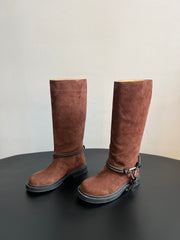 BOTTEGA VENETA 26S TALL BOOTS IN BROWN SUEDE