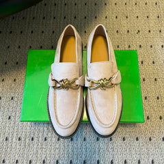BOTTEGA VENETA 26S LOAFERS IN LIGHT BEIGE SUEDE WITH GOLD HARDWARE