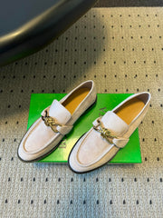BOTTEGA VENETA 26S LOAFERS IN LIGHT BEIGE SUEDE WITH GOLD HARDWARE