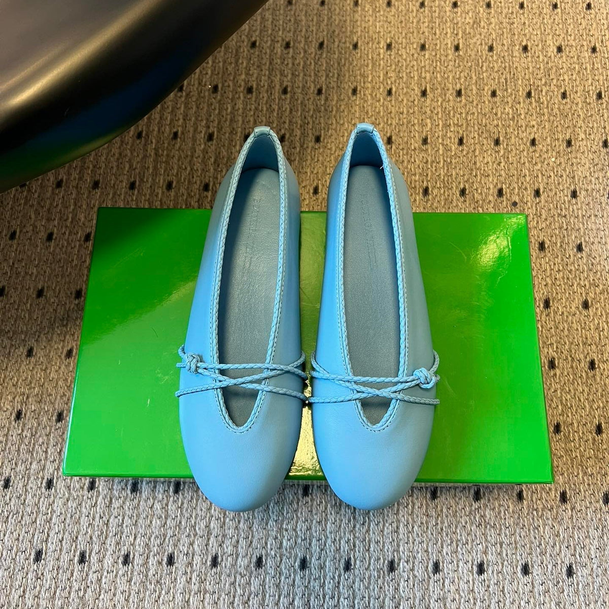 BOTTEGA VENETA 26S ESPADRILLE BALLET FLATS IN BLUE LAMBSKIN