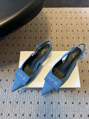 CELINE 26S HIGH-HEEL SLINGBACK 55 MM IN BLUE DENIM