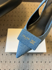 CELINE 26S HIGH-HEEL SLINGBACK 55 MM IN BLUE DENIM