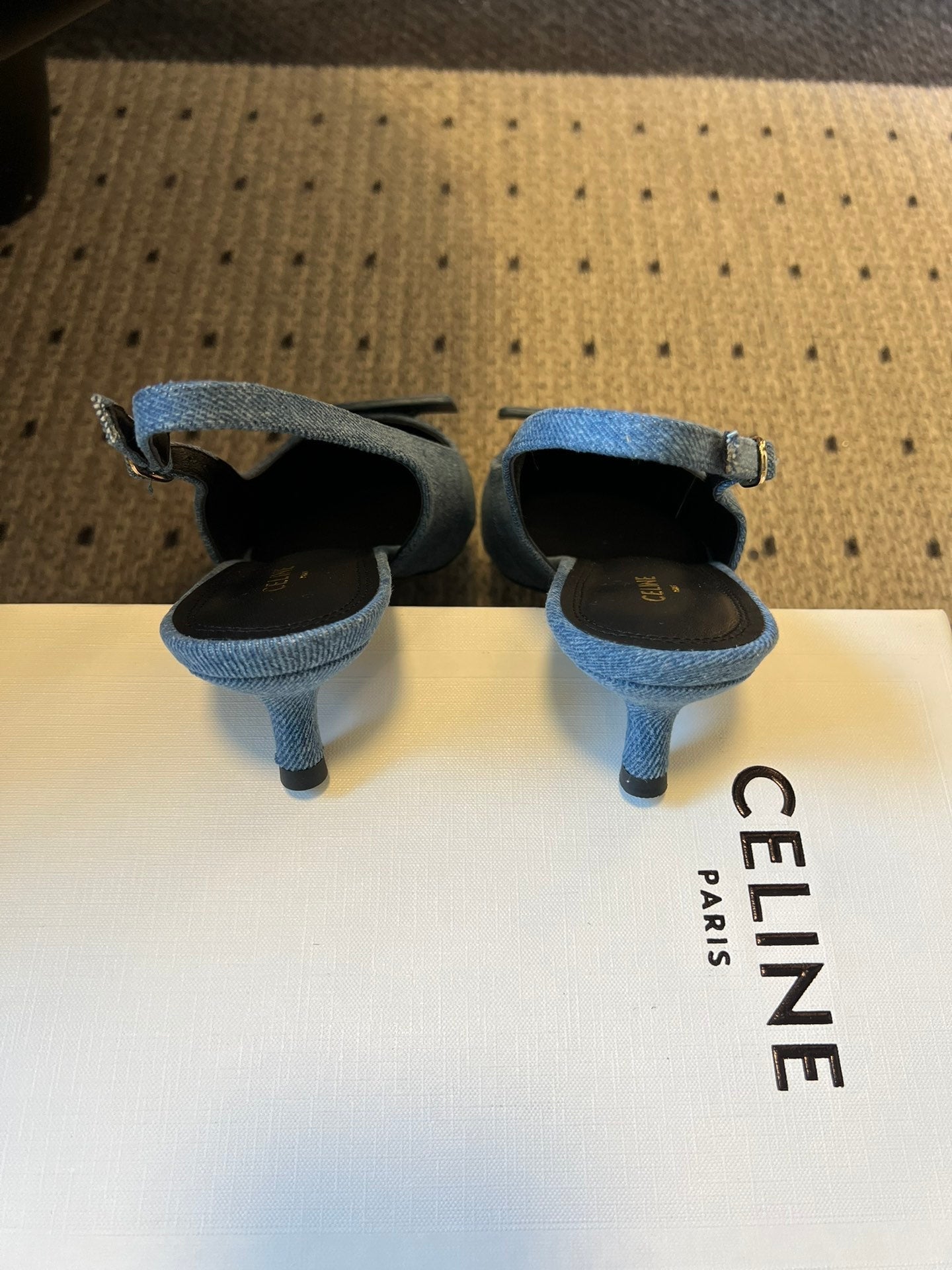 CELINE 26S HIGH-HEEL SLINGBACK 55 MM IN BLUE DENIM
