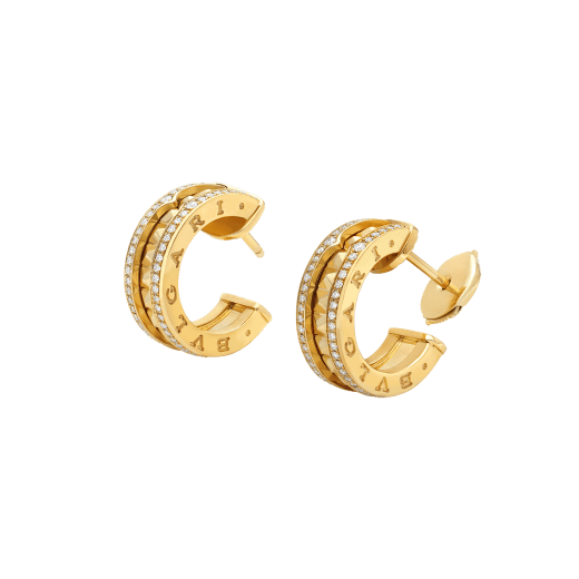 ZERO 1 ROCK GOLD EARRINGS WITH STUDDED SPIRAL AND PAVED DIAMONDS