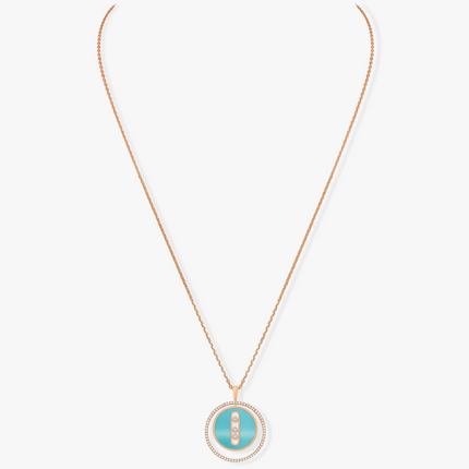 LUCKY MOVE 3 DIAMONDS TURQUOISE PINK GOLD DIAMOND NECKLACE