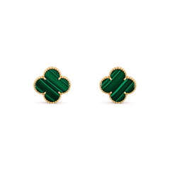 CLOVER MINI MALACHITE GOLD EARRINGS