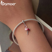 BAMOER Solid 925 Sterling Silver Cute Flamingo Charm Pendant fit Original Bracelet DIY Jewelry Accessories bamoer Beads BSC1123