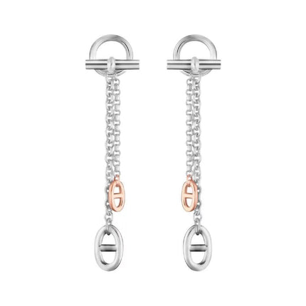 HM CHAINE D'ANCRE TWO-COLOR SILVER-PINK GOLD EARRINGS