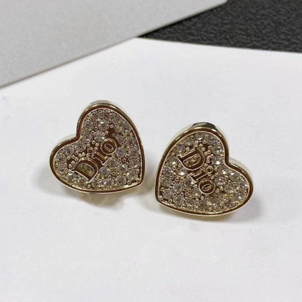 CD HEART EARRINGS GOLD FULL DIAMOND