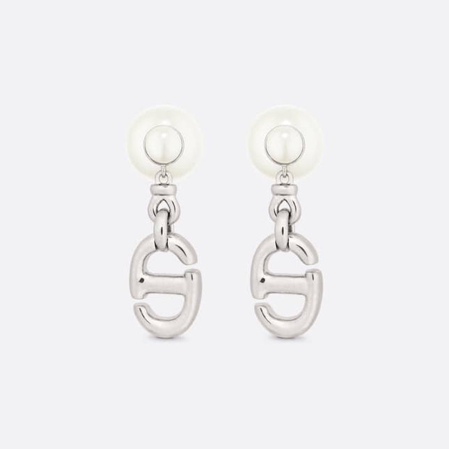 CD DROP PEARL TRIBALES EARRINGS SILVER