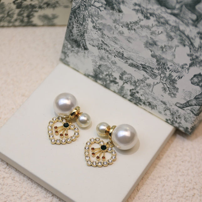 D-PEARL HEART GOLD DIAMOND EARRINGS