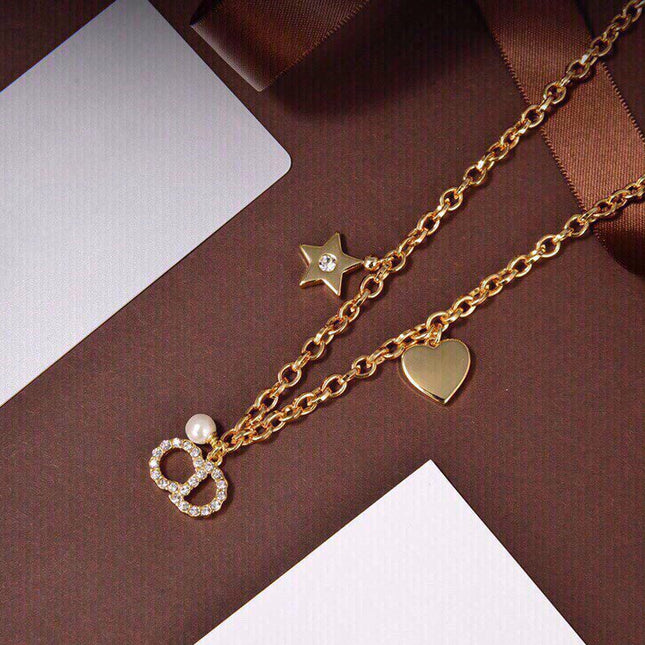 CD PEARL STAR HEART GOLD DIAMOND NECKLACE