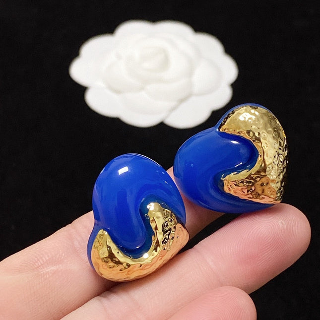 F HEART GOLD BLUE EARRINGS