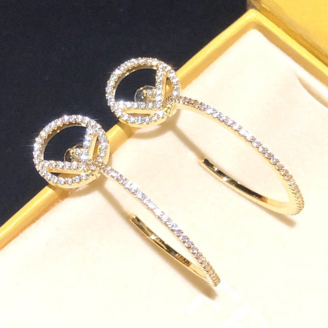 F STUD EARRINGS GOLD FULL DIAMOND