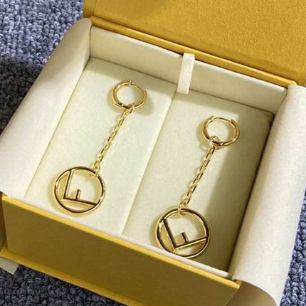 F DROP GOLD EARRINGS