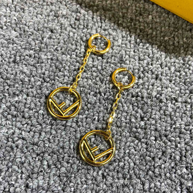 F DROP GOLD EARRINGS