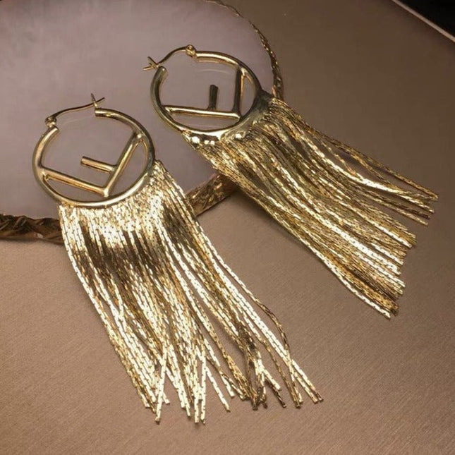 F LOGO TASSELS GOLD EARRINGS