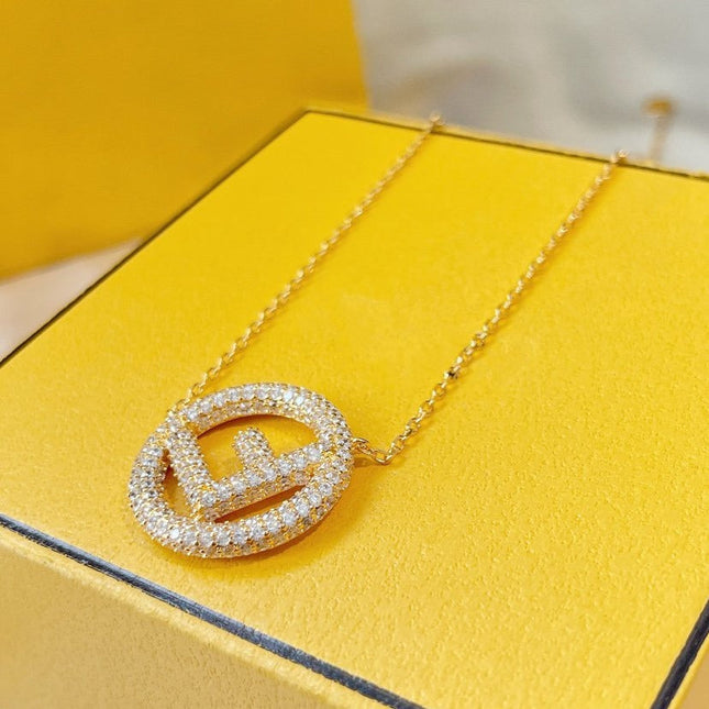 F LOGO NECKLACE GOLD FULL DIAMOND